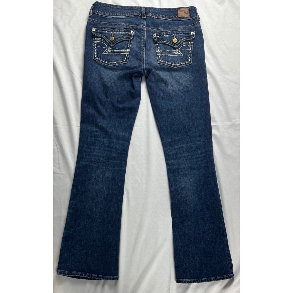 American Eagle Kick Boot Jeans Womens 6 Dark Wash Flap Pocket Bootcut Denim - Picture 15 of 16
